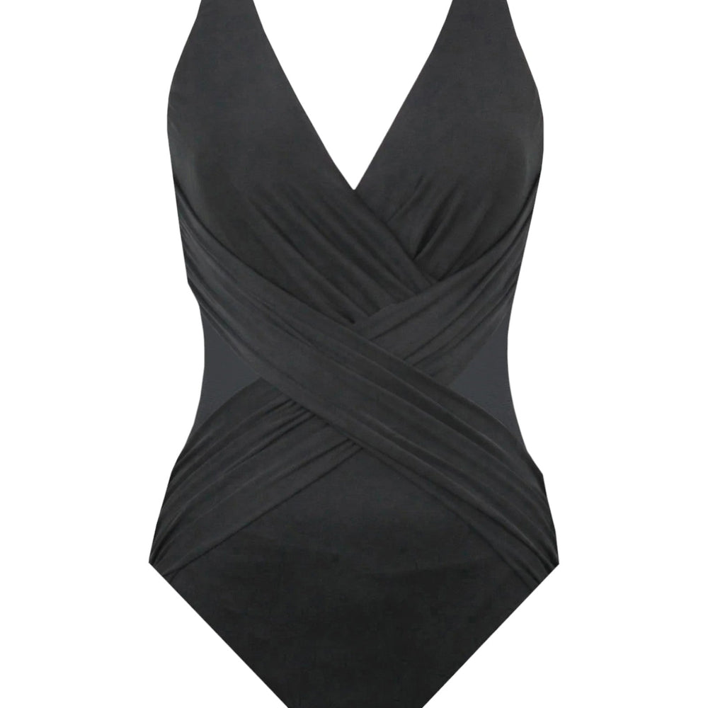 
                      
                        Black Illusionists Crossover With Mesh One Piece Swimsuit  Swimwear  Miraclesuit.
                      
                    